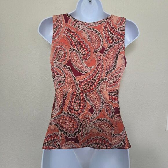 Loft Y2K Dainty Paisley Floral Satin Sleeveless V Neck Top blouse size XS - Picture 5 of 11